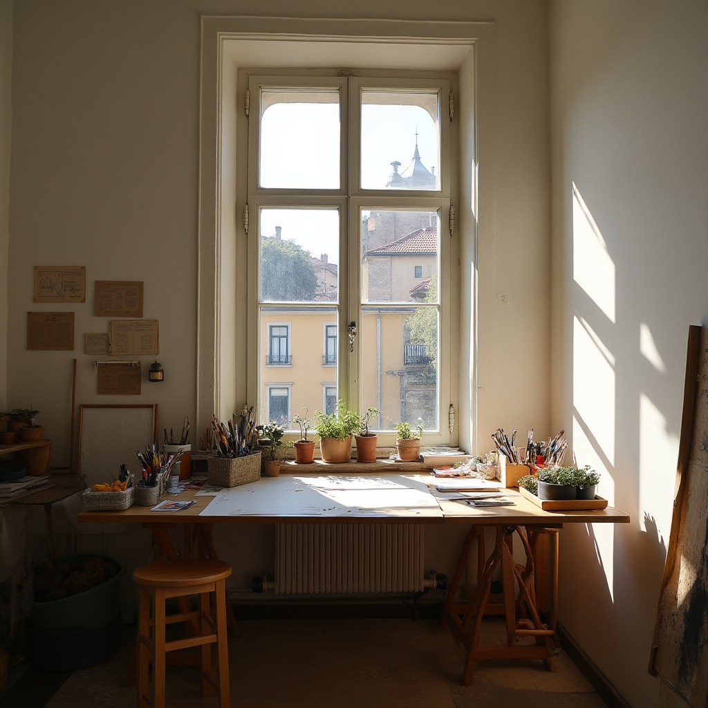 Interno dello studio di arte Quolimar con luce naturale